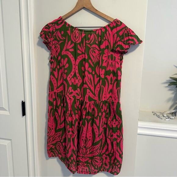 Tuckernuck Velvet Green Pink Floral Cotton Mini Dress Small - Picture 4 of 12